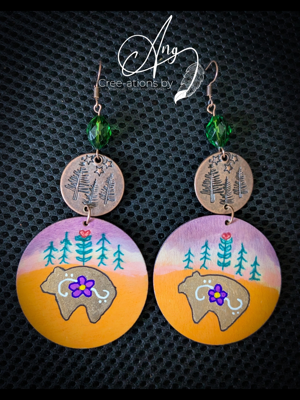 Beautiful Authentic Indigenous Hand Painted Mother Earth Bear Earrings